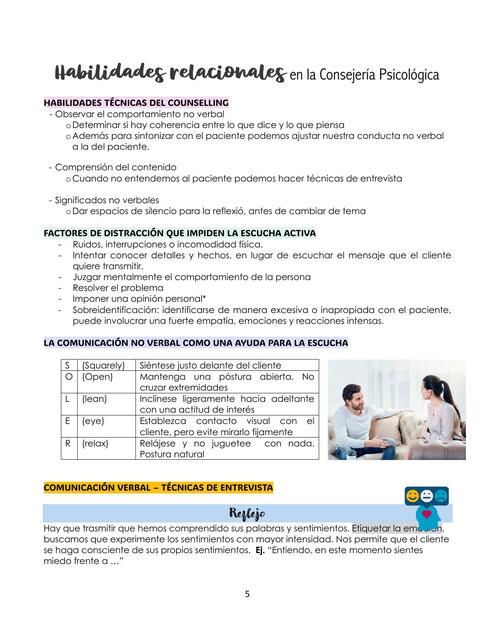 Habilidades Relacionales en la Consejeria Psicológica