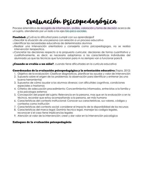 Evaluación Psicopedagógica iNTRODUCCIÓN