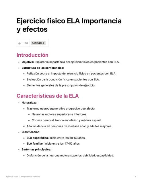 Ejercicio fisico ELA Importancia y efectos