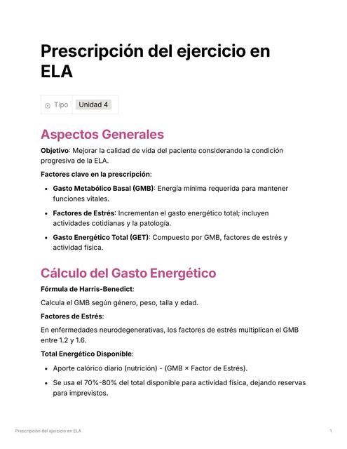 Prescripción del ejercicio en ELA