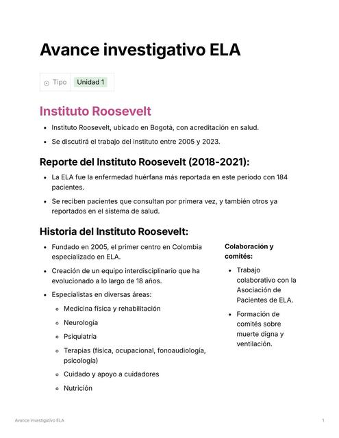 Avance investigativo de ELA