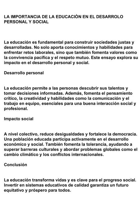 LA IMPORTANCIA DE LA EDUCACIN EN EL DESARROLO PERS | Julian | uDocz
