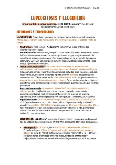 LEUCOCITOSIS Y LEUCOPENIA (Argente)