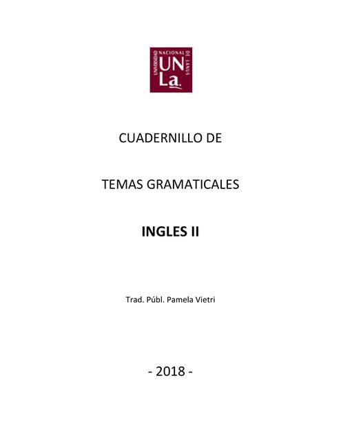 Completo Cuadernillo Temas Gramaticales inglés 2 P