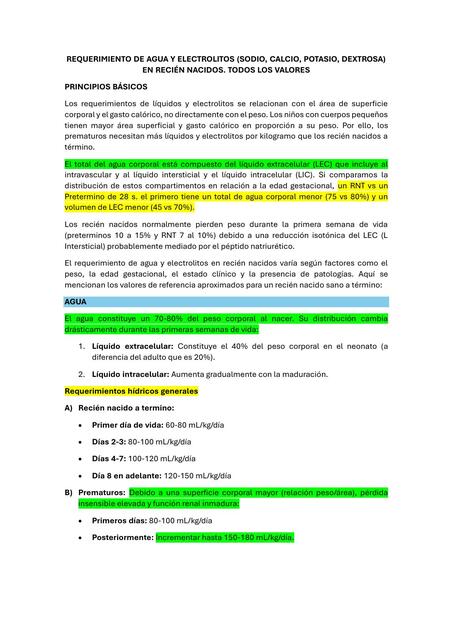 REQUERIMIENTO DE AGUA Y ELECTROLITOS