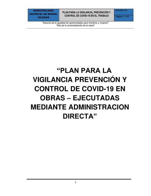 Plan para la vigilancia y prevención en control de COVID-19 en el trabajo