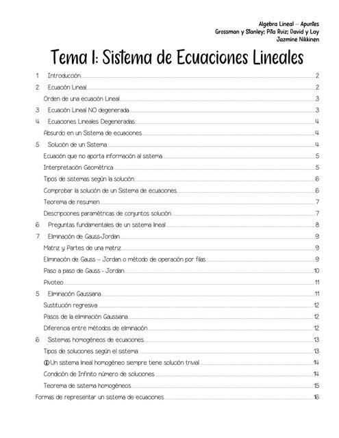 Sistema de Ecuaciones Lineales, soluciones, representación - T1 - Álgebra Lineal