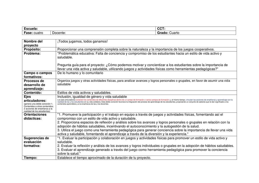 Formato de planeación proyectos Ejemplo Servicio