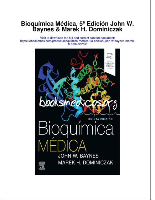 Bioquimica Medica 5A Edicion John W Baynes Marek H