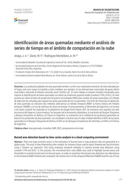 Identificación de áreas quemadas mediante el análisisi