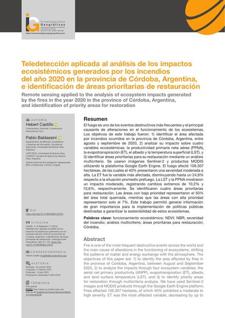 Teledetección aplicada al análisis de los impactos de los ecosistemas