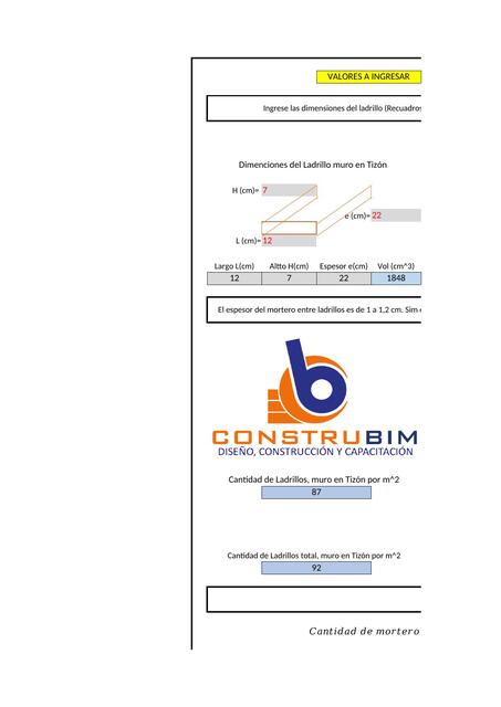 Calculo de Ladrillos y Morteros