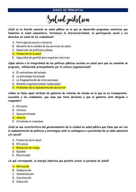 Banco salud pública I - Residentado Médico