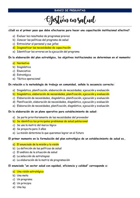 Banco gestión en salud II - Residentado Médico