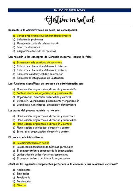 Banco gestión en salud I - Residentado Médico