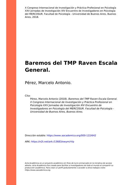 Pérez Marcelo Antonio Baremos del TMP Raven Escala