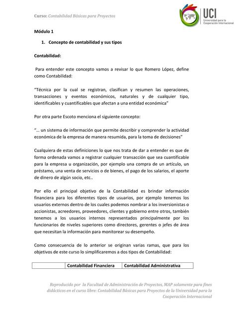 Módulo Concepto de contabilidad y sus tipos