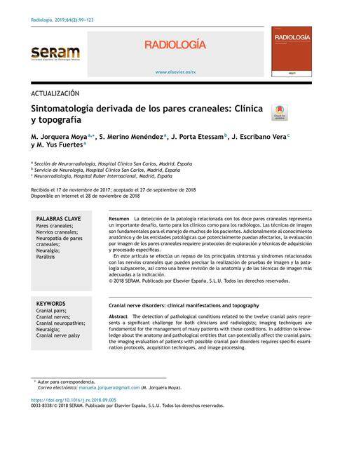 Sintomatología derivada de los pares craneales Clínicos