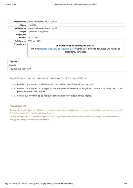 Evaluación final Entendiendo y actuando contra el estigma en salud mental