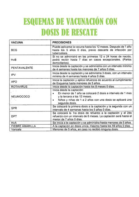 ESQUEMAS DE VACUNACIÓN CON DOSIS DE RESCATE