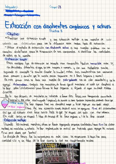 Extracción con disolvente orgánico y activo