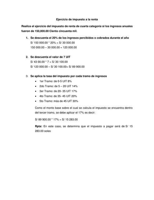 Ejercicio impuesto a la renta