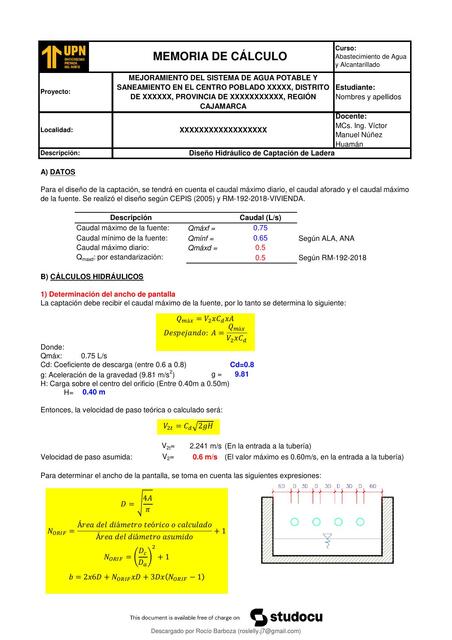 ejercicio semana iii diseno hidraulico de captacio