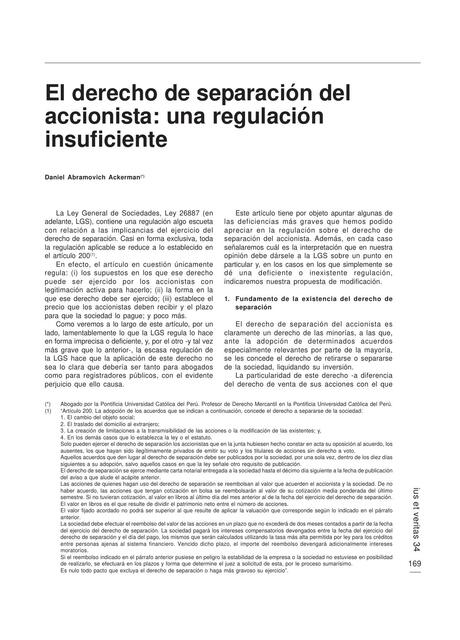 El derecho, una separacion del accionista