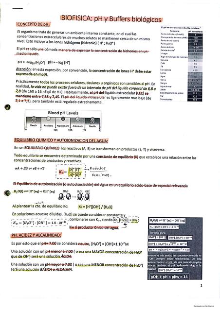 BIOFISICA - pH y buffers biológicos