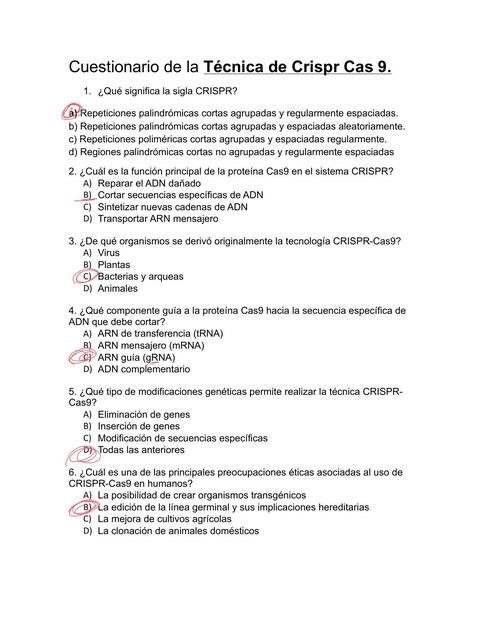 Cuestionario Crispr Cas 9