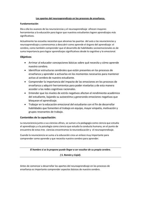 Material de estudio Los aportes del neuroaprendiza