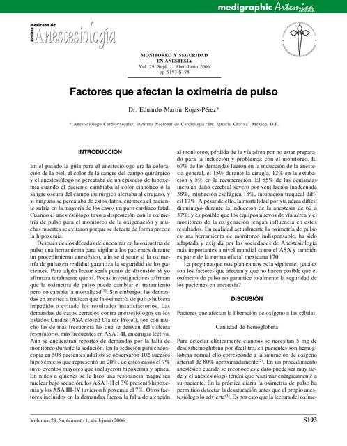 Factores que afectan la oximetría de pulso