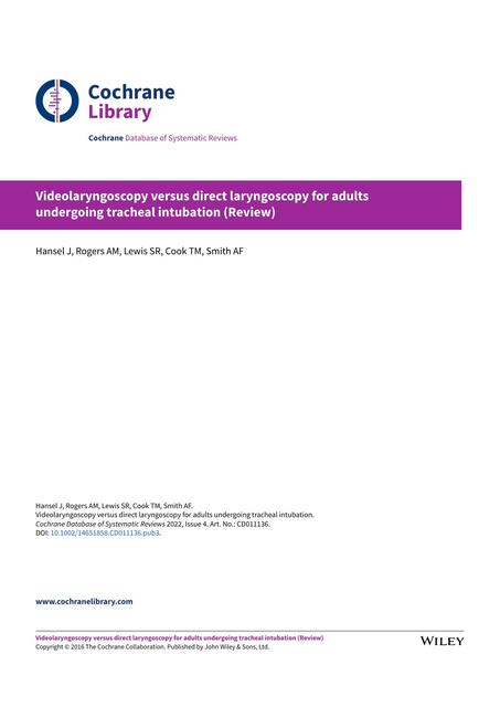 Videolaryngoscopy versus direct laryngoscopy for a