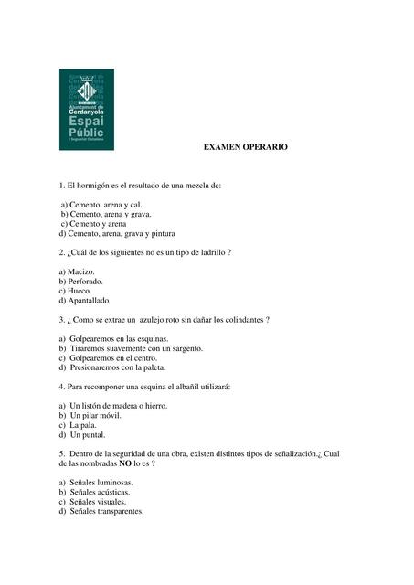 Examen operario