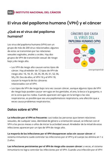 El virus del papiloma humano VPH y el cáncer