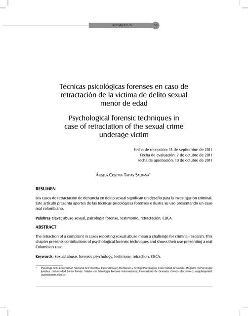 Técnicas Psicológicas Forenses en Casos de Retracto de la víctima