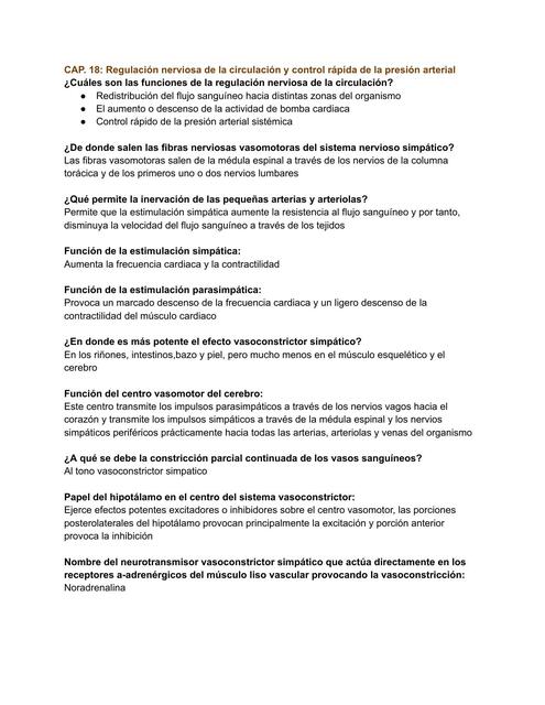 Regulación nerviosa de la circulación y control rápida de la presión arterial