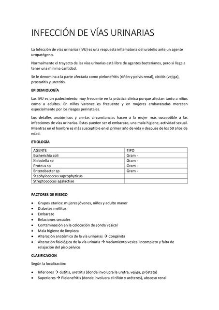 INFECCIÓN DE VÍAS URINARIAS GENERALIDADES