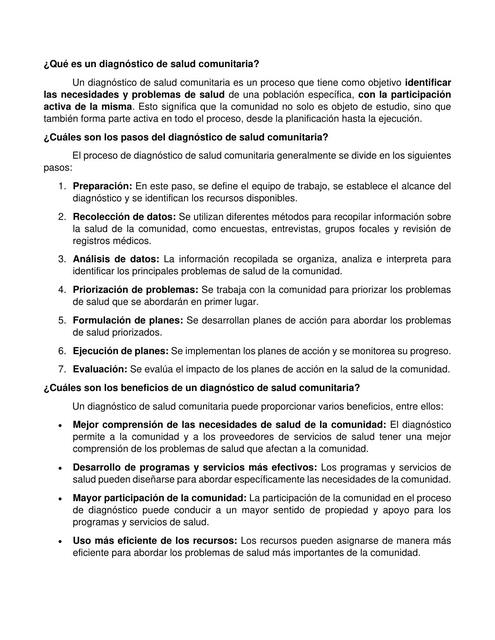 Qué es un diagnóstico de salud comunitaria