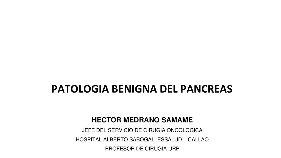 PATOLOGIA BENIGNA DEL PANCREAS