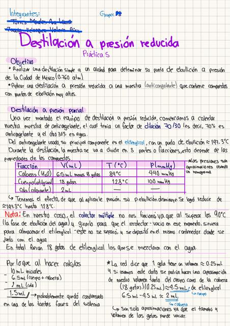 Reporte P5. Destilaión a presión reducida