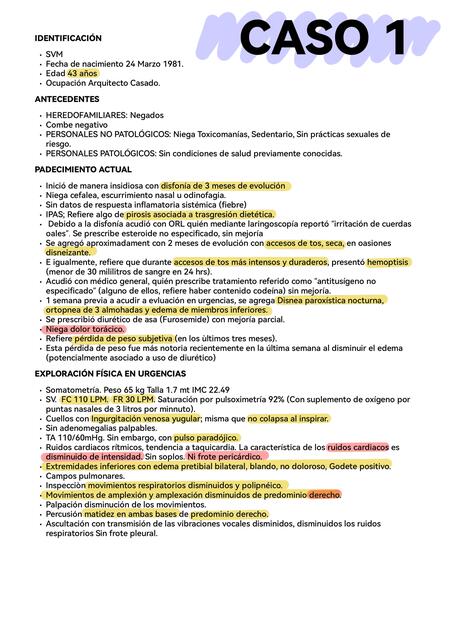 Taponamiento cardiaco, insuficiencia cardiaca, edema pulmonar y derrame pleural