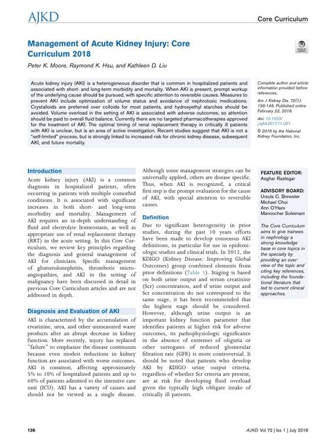 Management of Acute Kidney Injury Core Curriculum