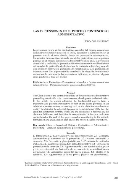 Las Pretensiones en el Proceso Contencioso Administrativo