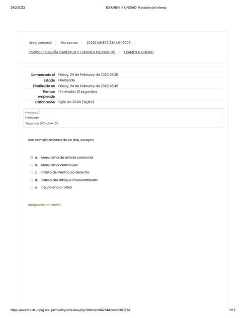 EXAMEN III UNIDAD CIRUGIA CARDIOVASCULAR