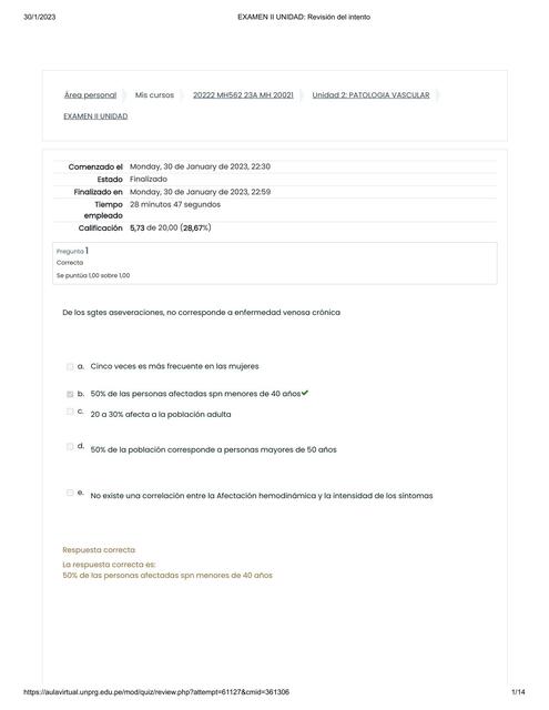 EXAMEN II UNIDAD CIRUGIA CARDIOVASCULAR