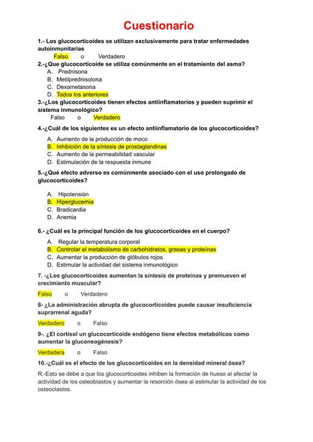 Cuestionario De Glucocorticoides