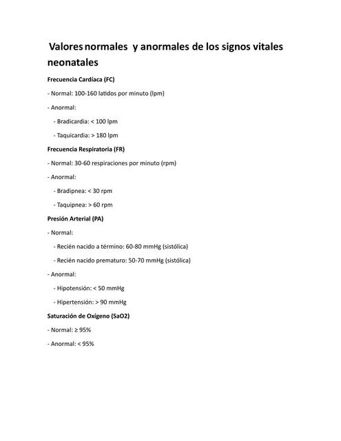 Signos vitales neonatales