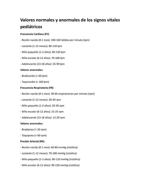 Signos vitales pediátricos