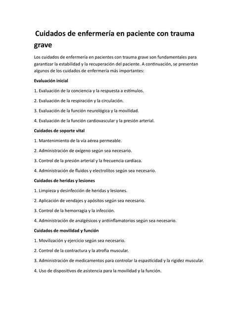 Cuidados de enfermería en paciente con trauma grav